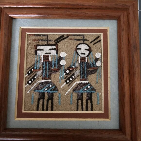 VTG AUTHENTIC SOUTHWEST NAVAJO SAND ART PAINTING Signed Wood Framed - Picture 6 of 6